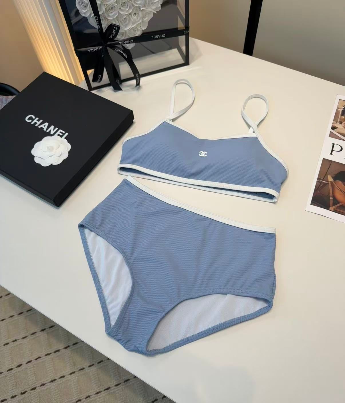 High-Waist-Bikini-Set Blau