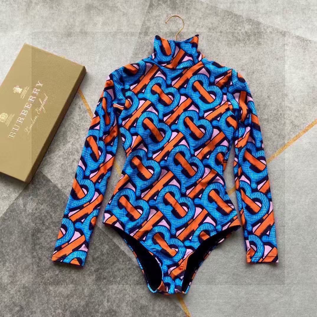 Langärmeliger Body mit Monogramm-Print Blau und Orange