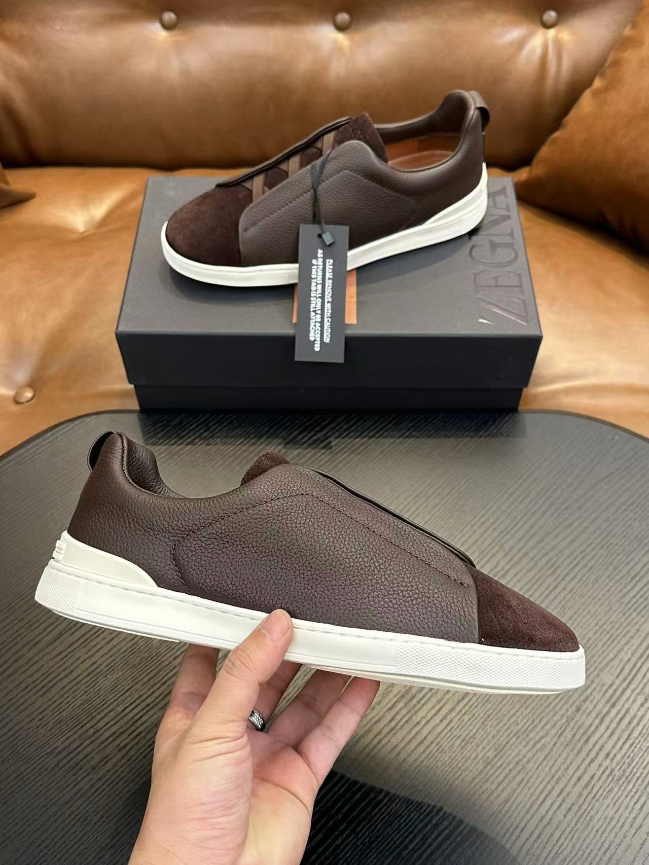 Brown/White Triple Stitch SECONDSKIN Sneakers