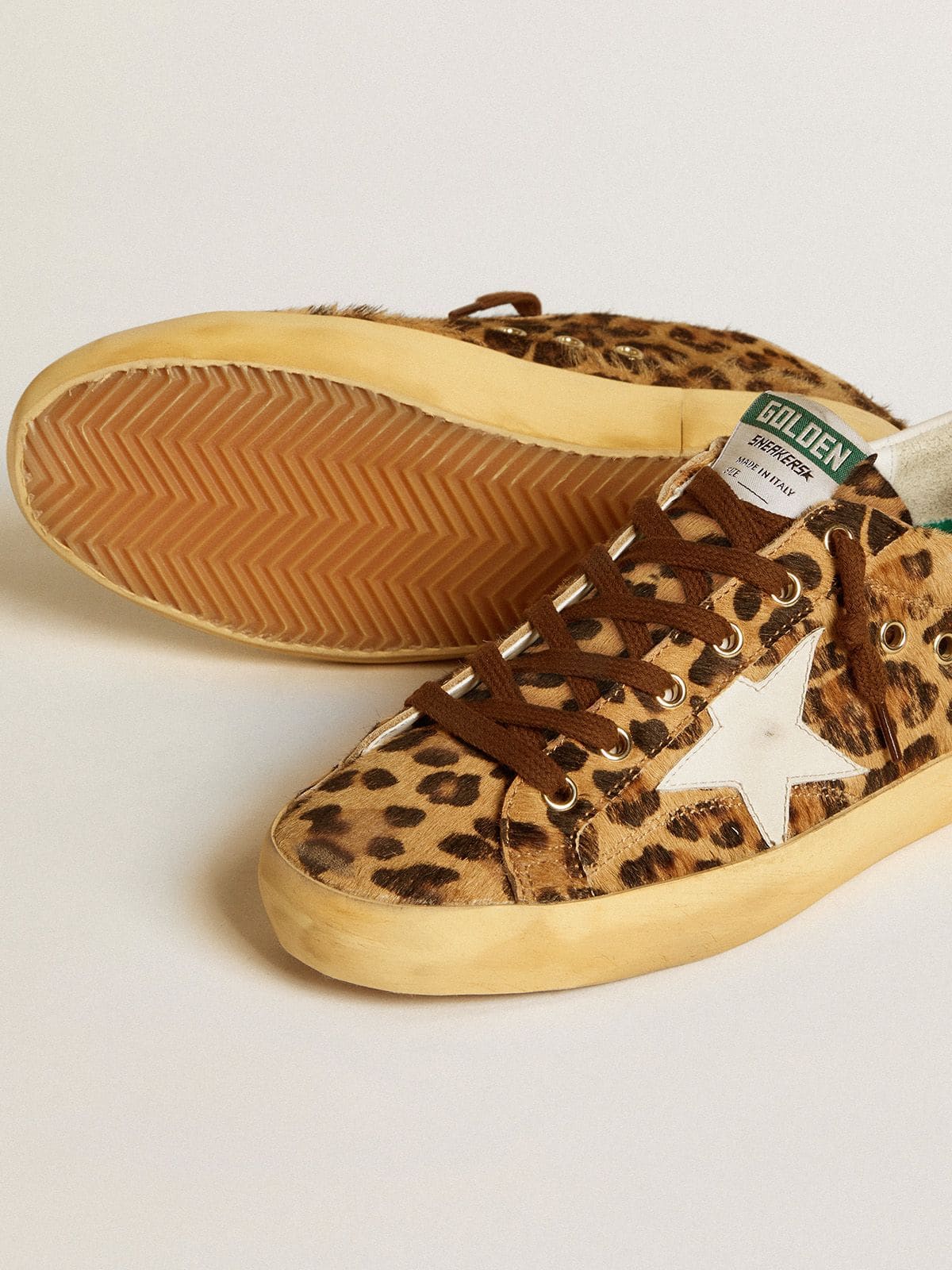 Super-Star LTD in Cavallino leather with leopard print design with star and leather heel