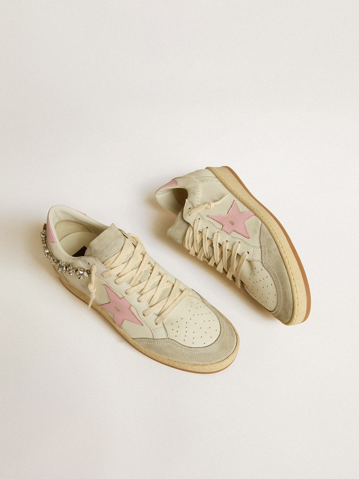 Pink leather star and crystal appliqué