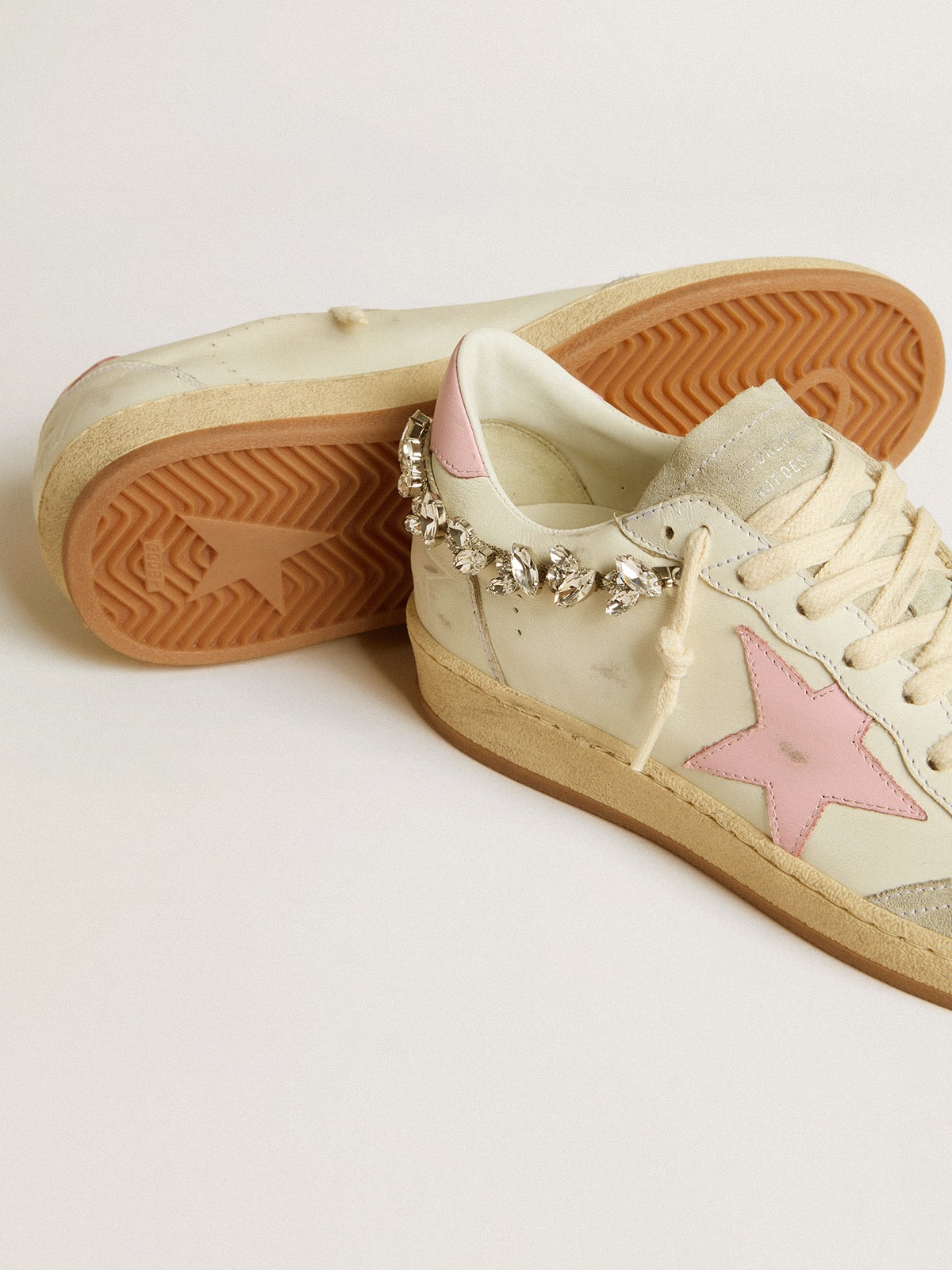 Pink leather star and crystal appliqué