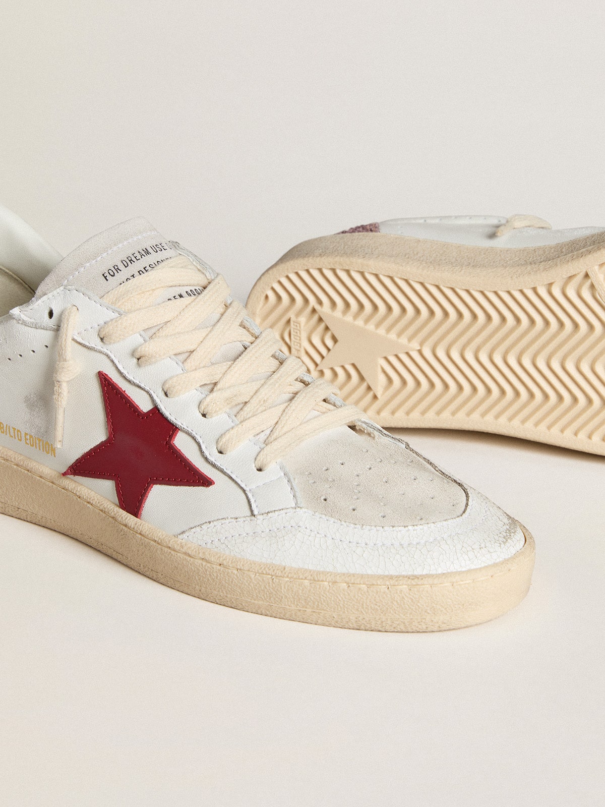 Red leather star and pink glitter on the heel