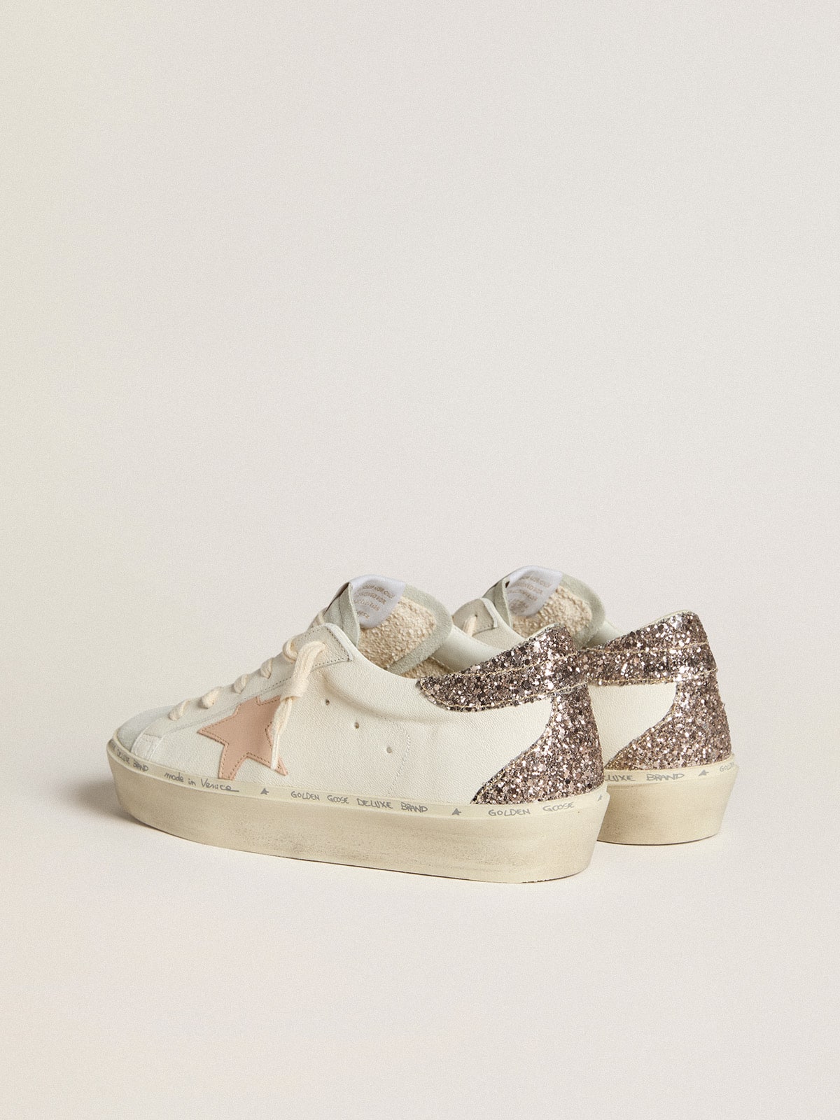 Hi Star in white nappa leather with red leather star and glitter heel