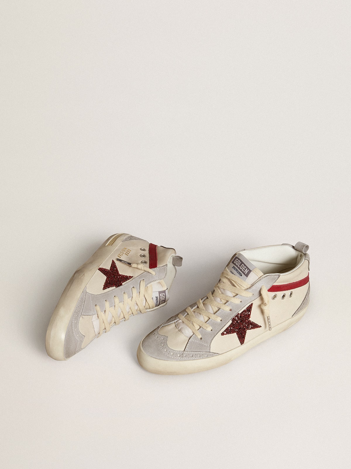 Mid Star aus Leder mit Glitzerstern und Komma aus rotem Nubuk