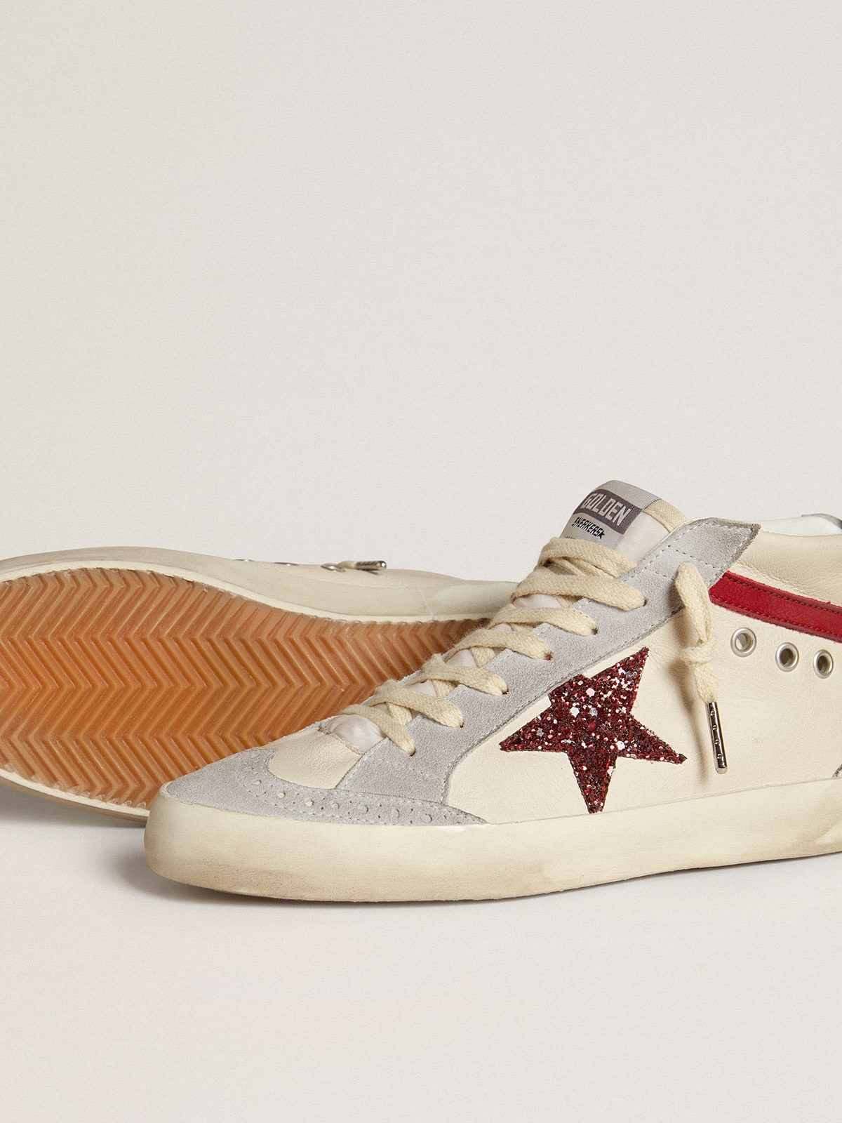Mid Star aus Leder mit Glitzerstern und Komma aus rotem Nubuk