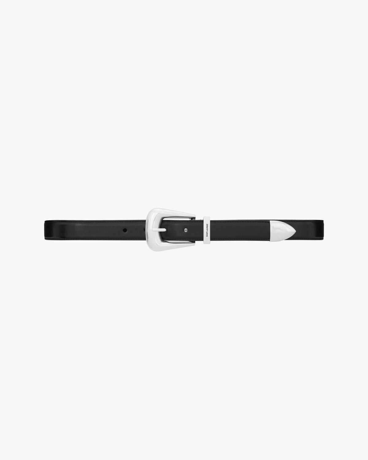 Belt with folk buckle made of smooth leather in black
