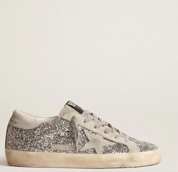 Super-Star made of silver glitter with ice-grey suede star