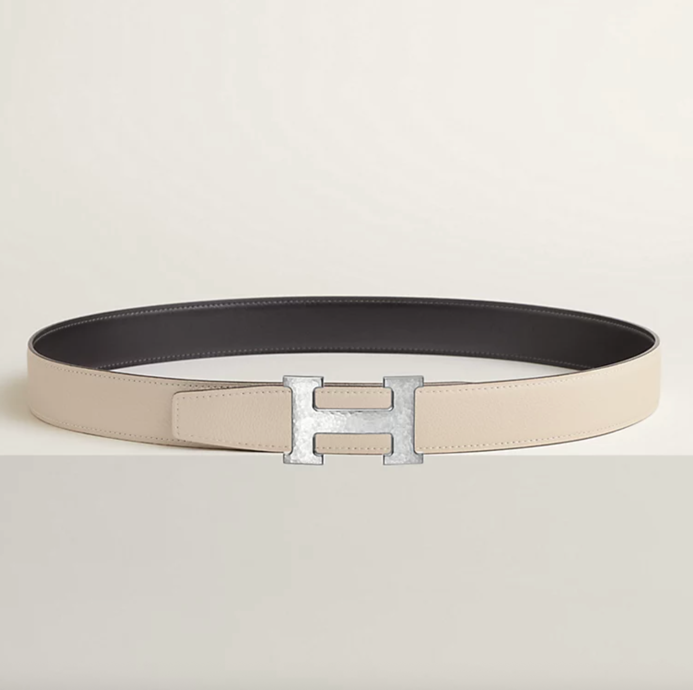 Gürtelschließe H Martelée & Wendbarer Gürtelriemen 32 mm Graphit/Kreide Herren