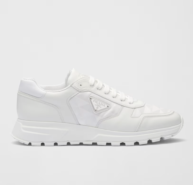 Sneaker aus Leder und Re-Nylon – Weiß