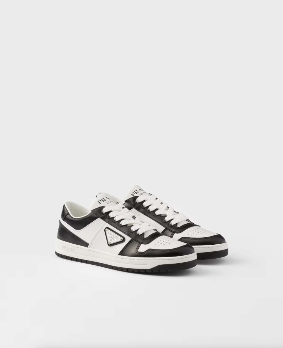 Downtown perforated leather sneaker in white/black