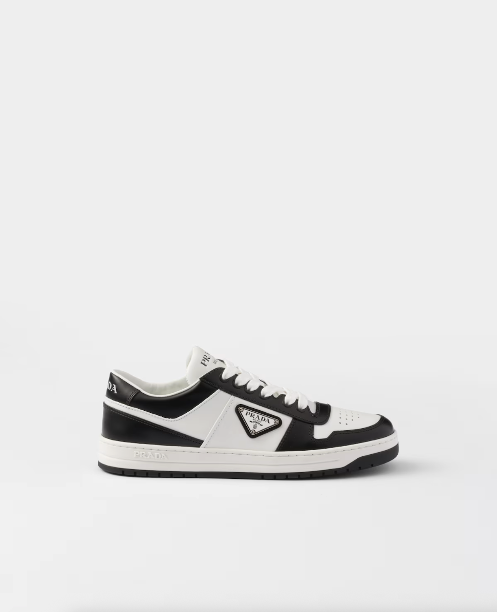 Downtown perforated leather sneaker in white/black