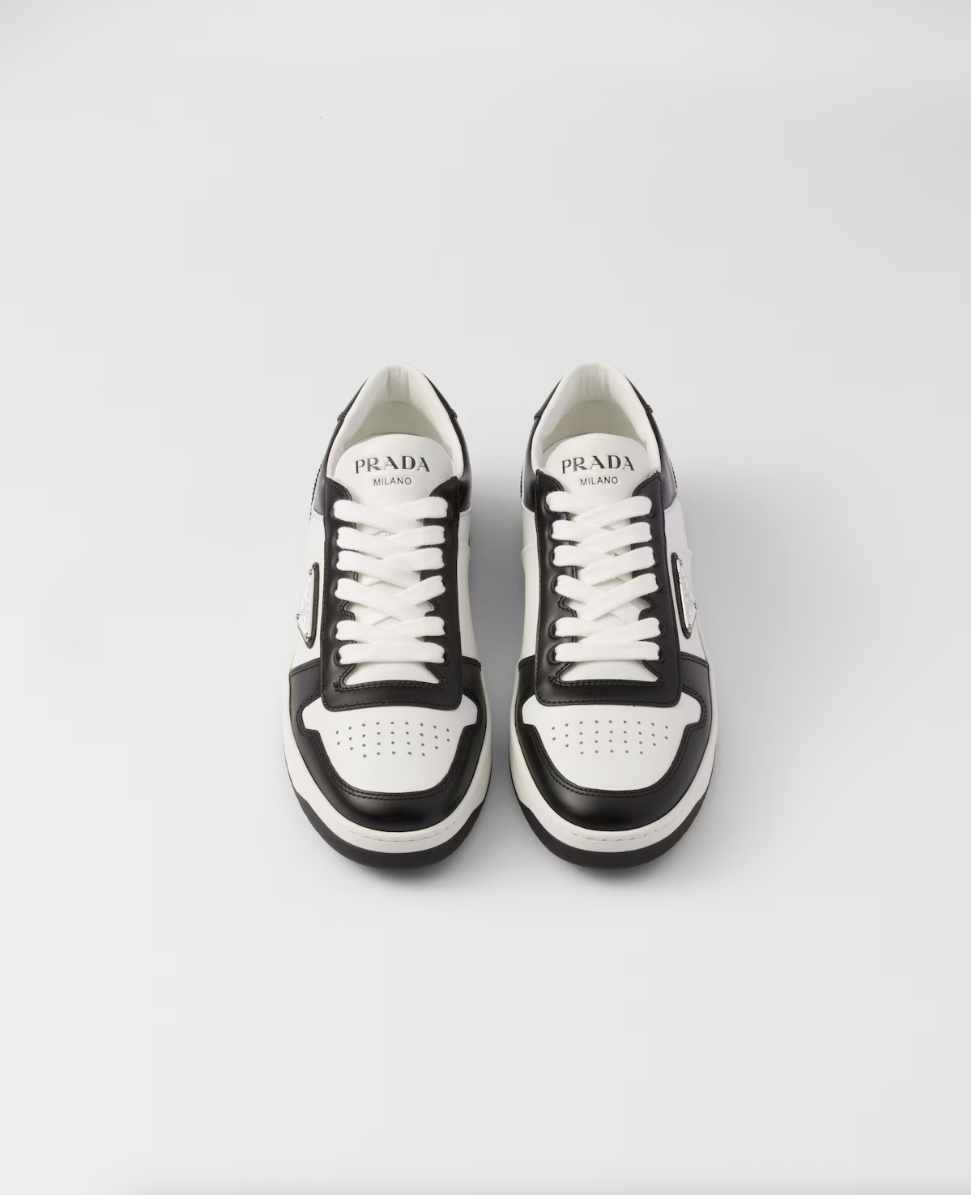 Downtown perforated leather sneaker in white/black