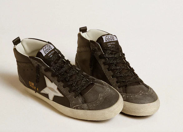 Mid Star in pelle nera con stella in pelle metallizzata argento
