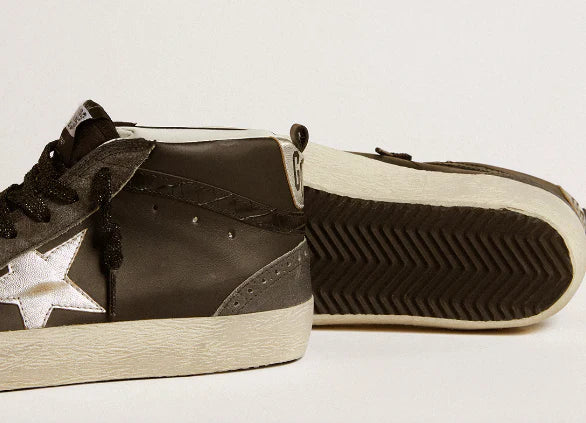 Mid Star in pelle nera con stella in pelle metallizzata argento