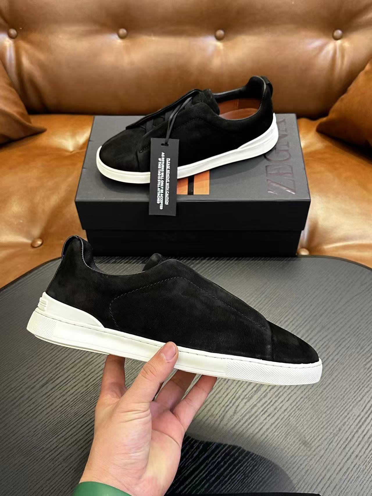 Total Black Suede Triple Stitch SECONDSKIN Sneakers