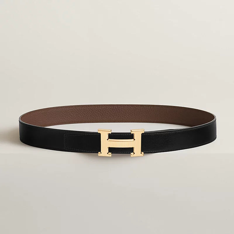 Gürtelschließe H Striée & Wendbarer Gürtelriemen 32 mm Schwarz/Schokolade Herren