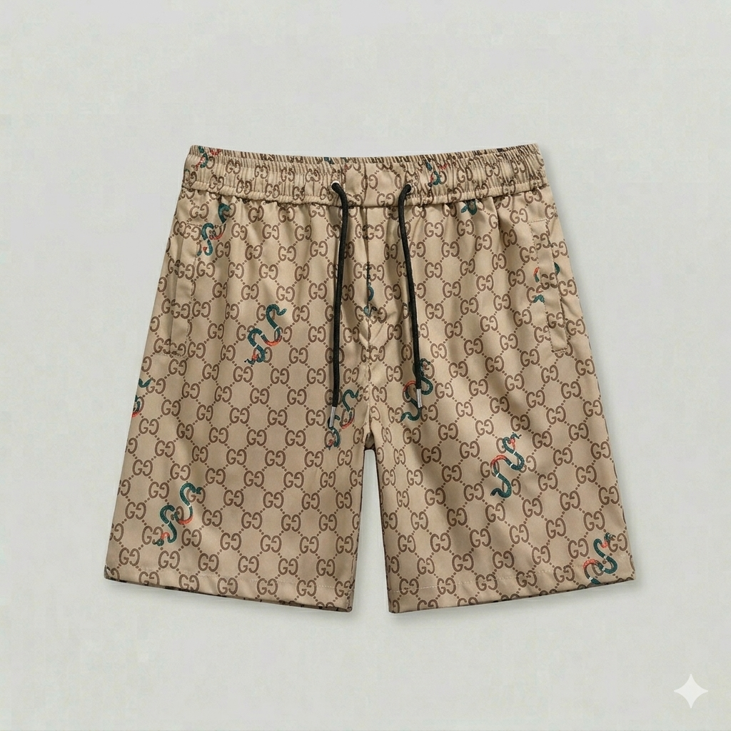 Badehose Monogram Schlangenprint Beige