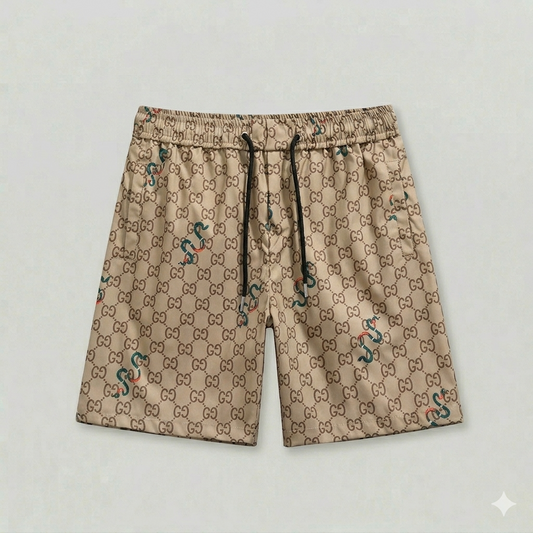 Badehose Monogram Schlangenprint Beige