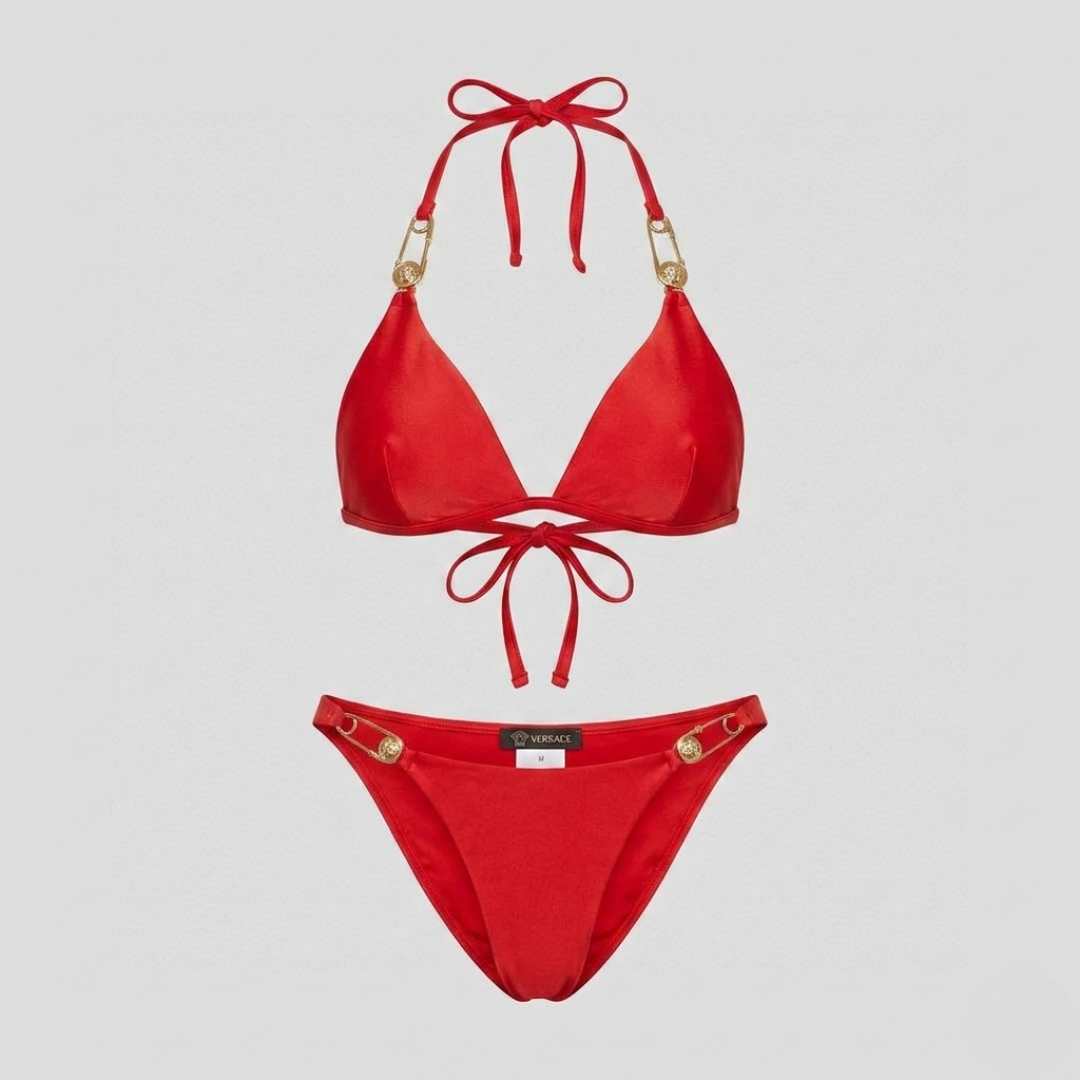 Triangel-Bikini mit Safety-Pin Rot