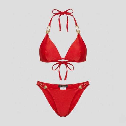Triangel-Bikini mit Safety-Pin Rot