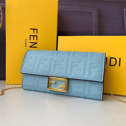 Blau Zucca Geprägte Leder Wallet on Chain Hellblau
