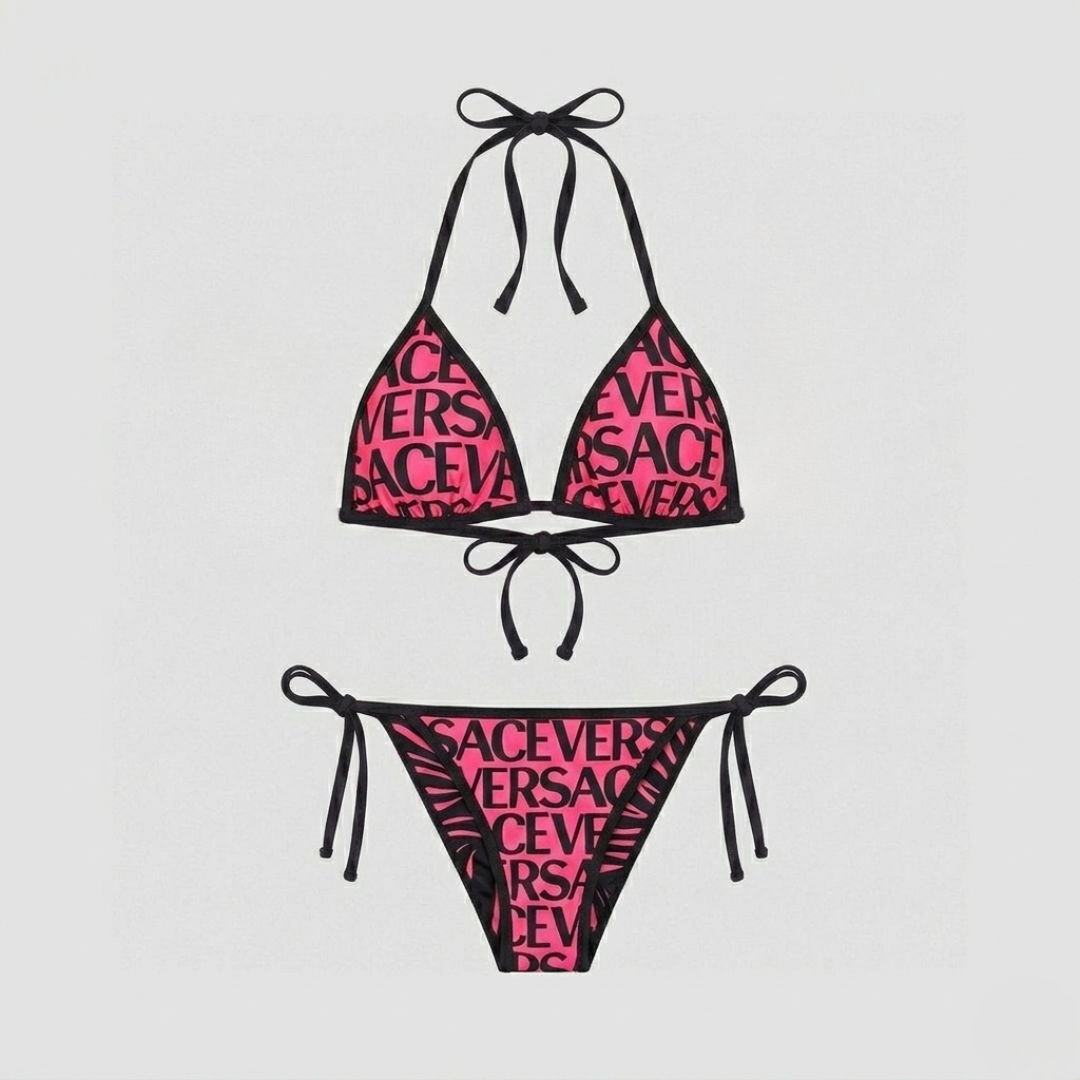 Bikini mit Logo-Print Fuchsia/Schwarz