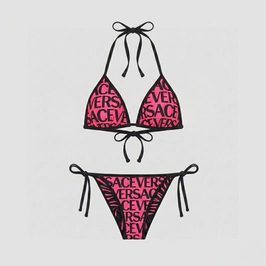 Bikini with logo print Fuchsia/Black