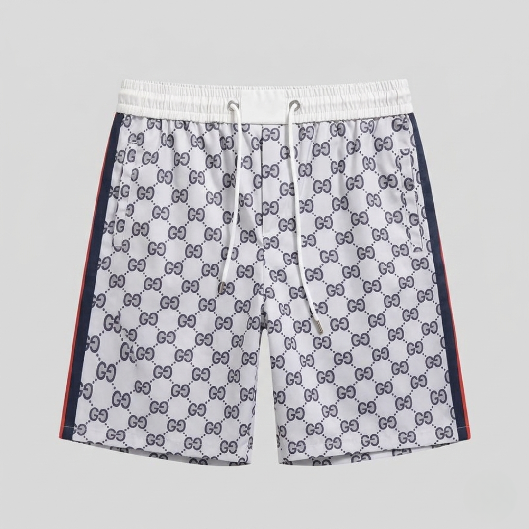 Badehose Monogram Print mit Streifen Weiß
