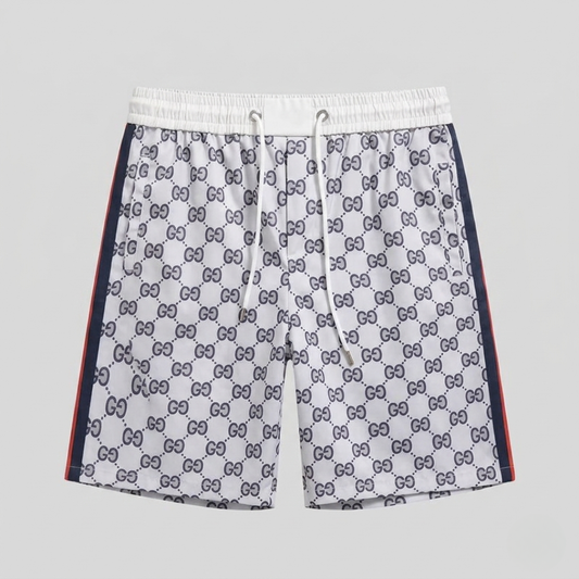 Badehose Monogram Print mit Streifen Weiß