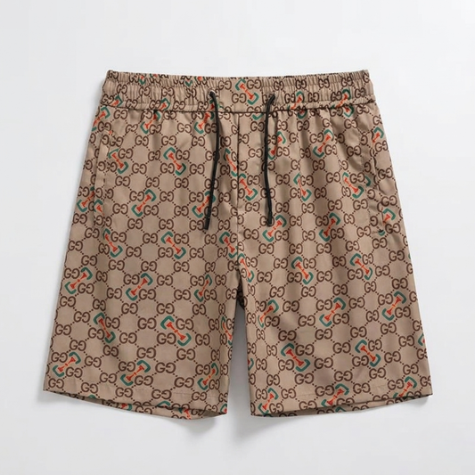 Badehose Monogram Mehrfarbiger Print Beige