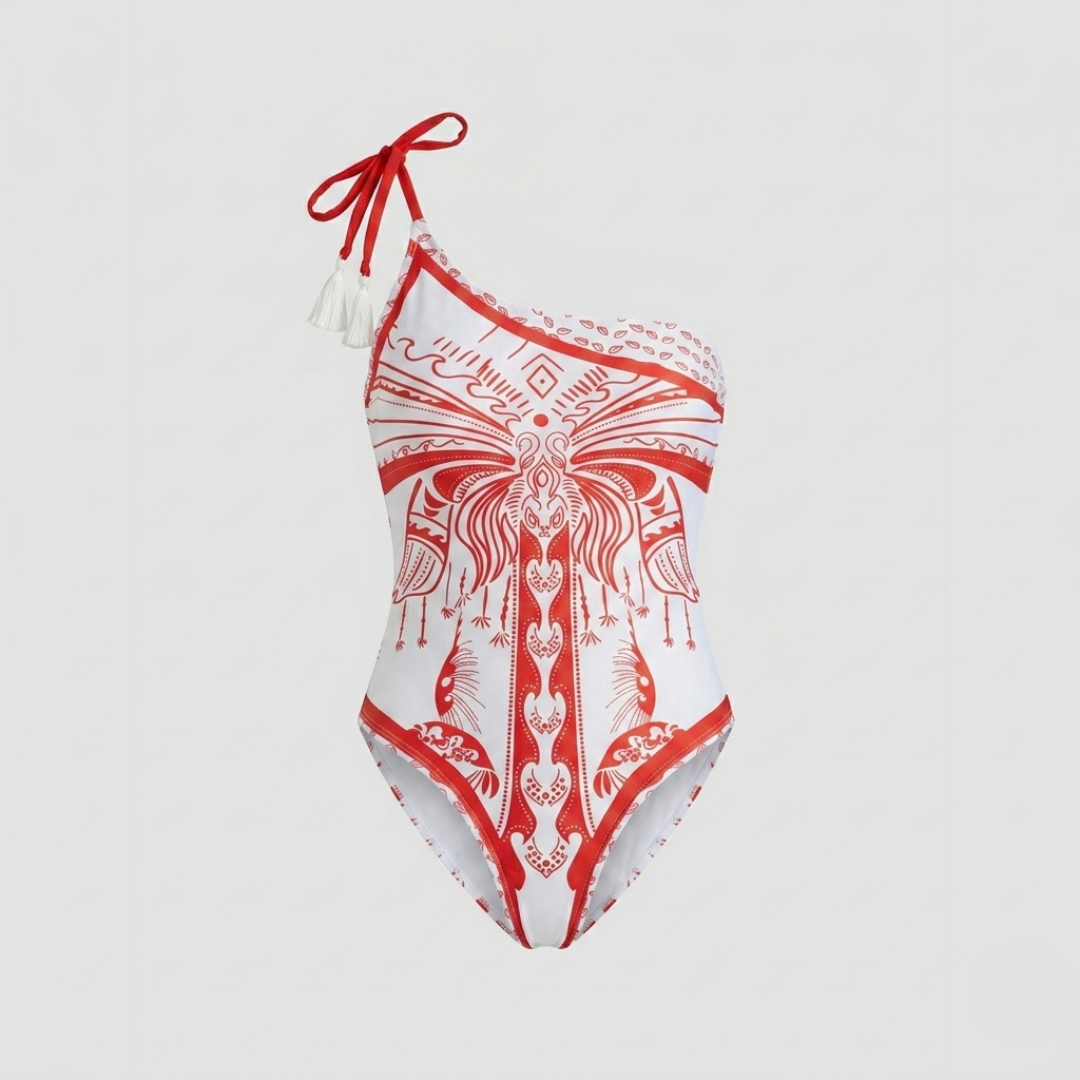 Asymmetrischer Badeanzug mit Motif-Print Rot
