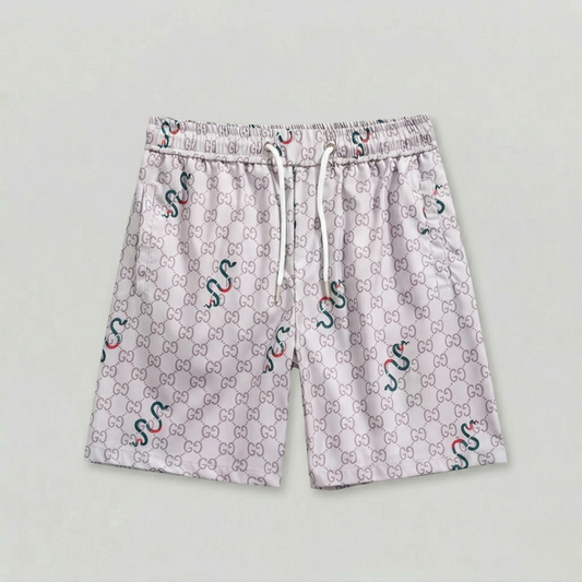 Badehose Monogram Schlangenprint Weiß