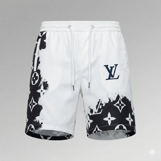 Badehose Monogram Split Graphic Weiß/Schwarz