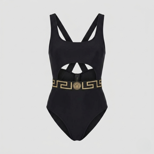 Swimsuit with Cut-out and Greca detail Black