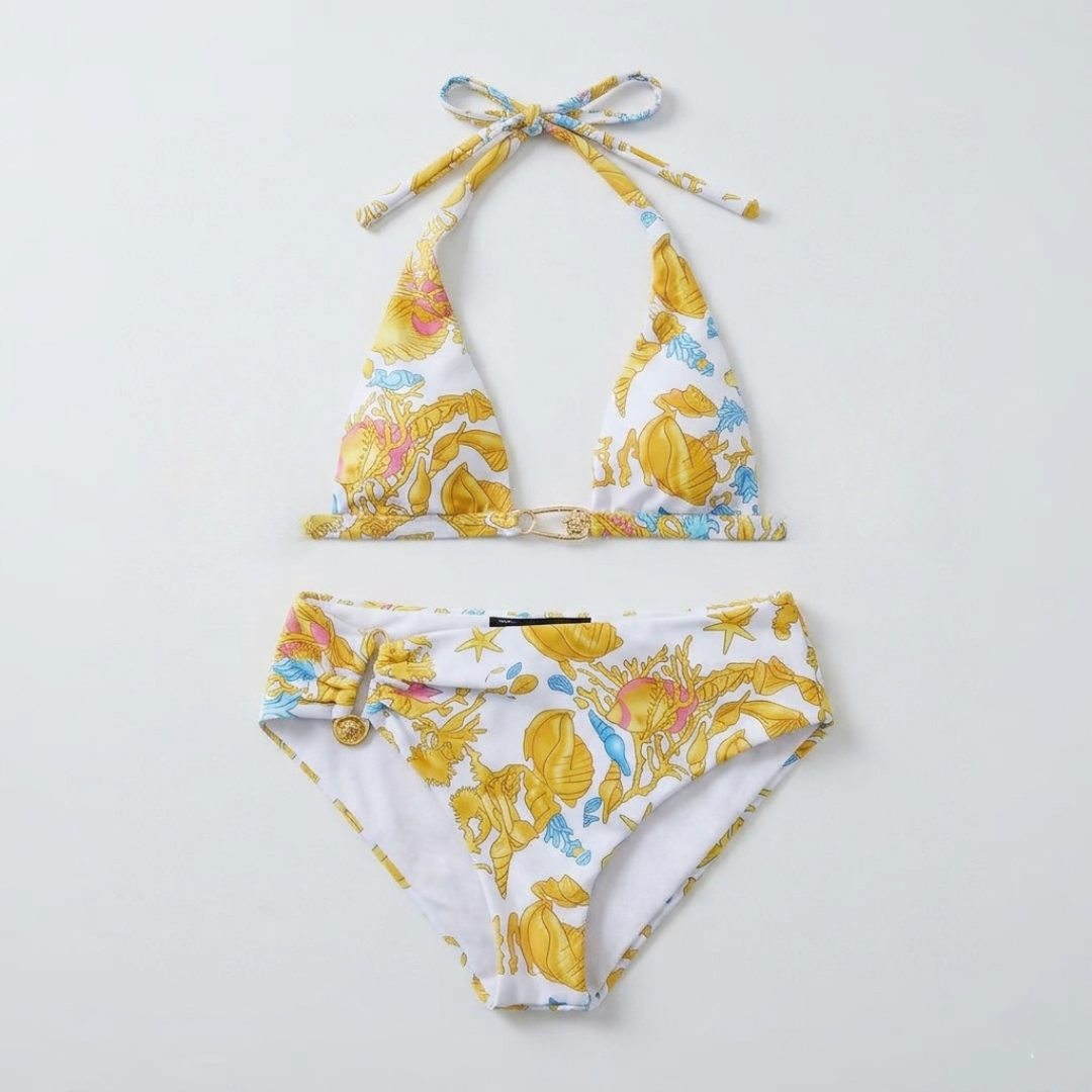 Bikini mit Muschel-Print Gelb