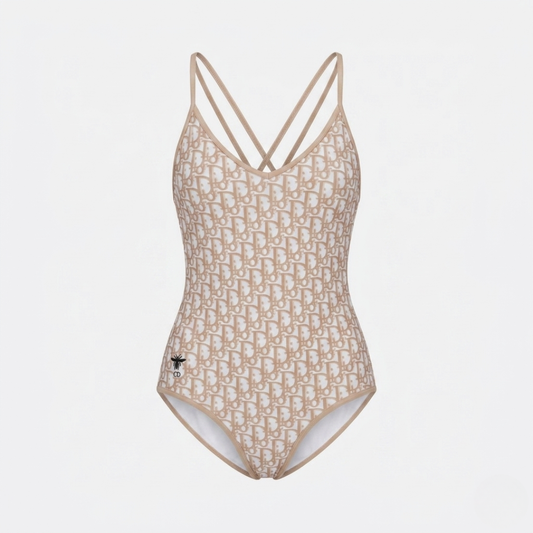 Badeanzug mit Oblique-Bienenlogo Beige