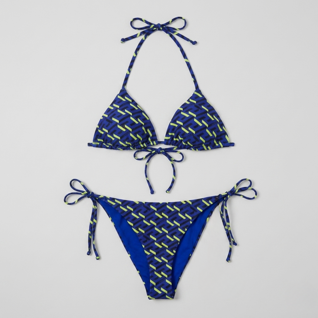 Triangel-Bikini mit Greca-Muster Blau/Gelb