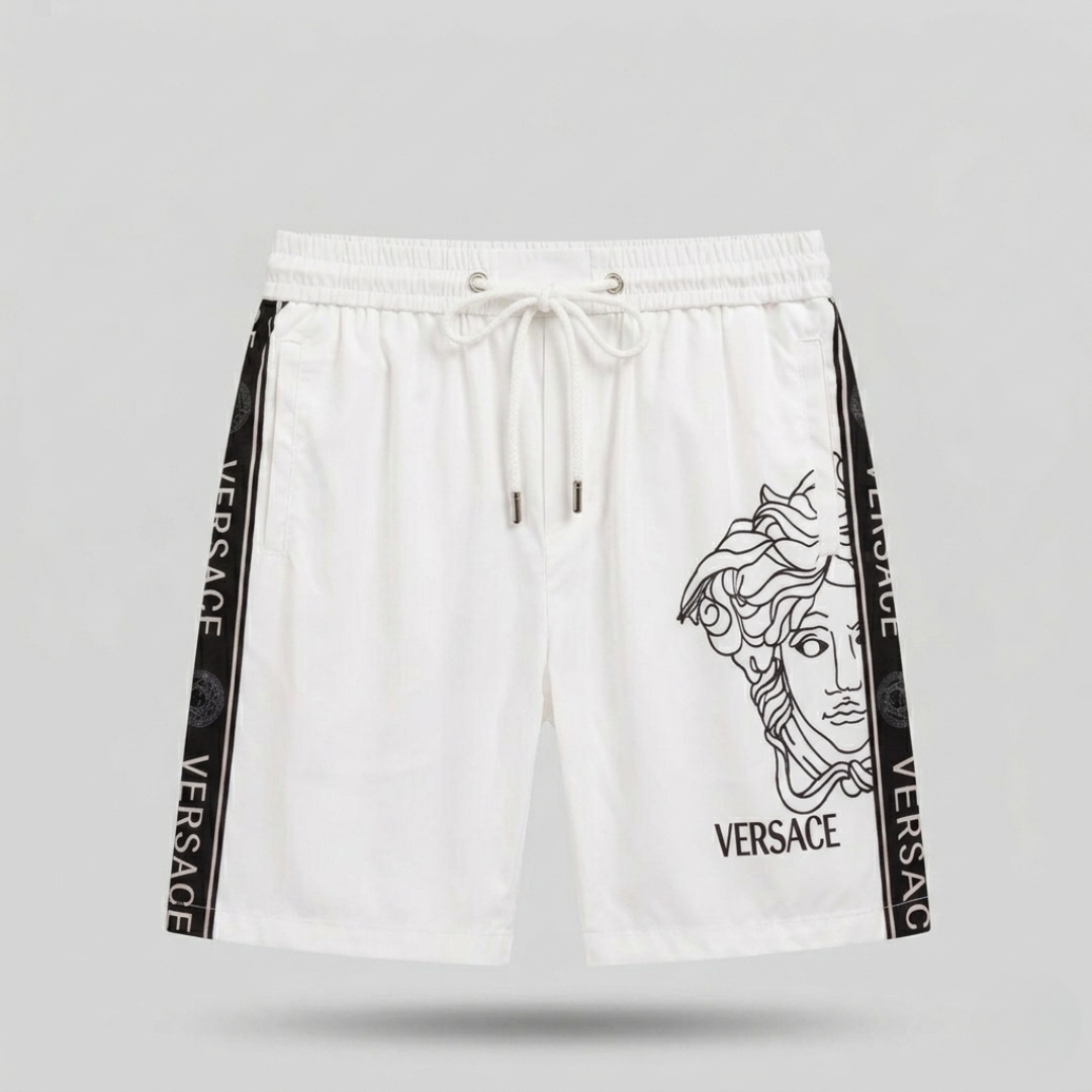 Badehose mit seitlichem Medusa-Streifen Weiß