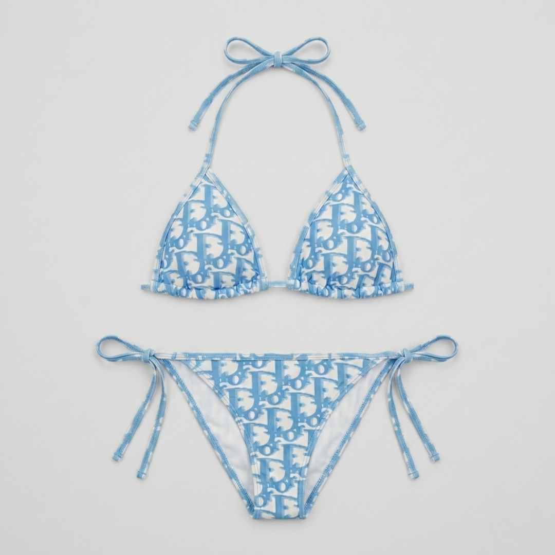 Bikini mit Oblique-Muster Hellblau