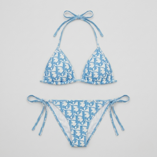 Bikini mit Oblique-Muster Hellblau
