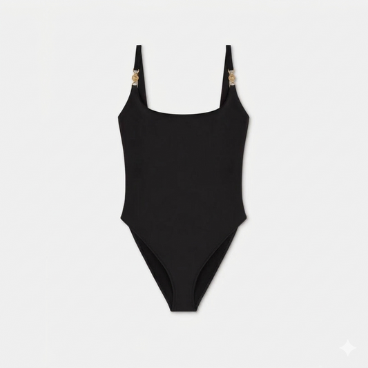 Classic Greca Detail Swimsuit Black