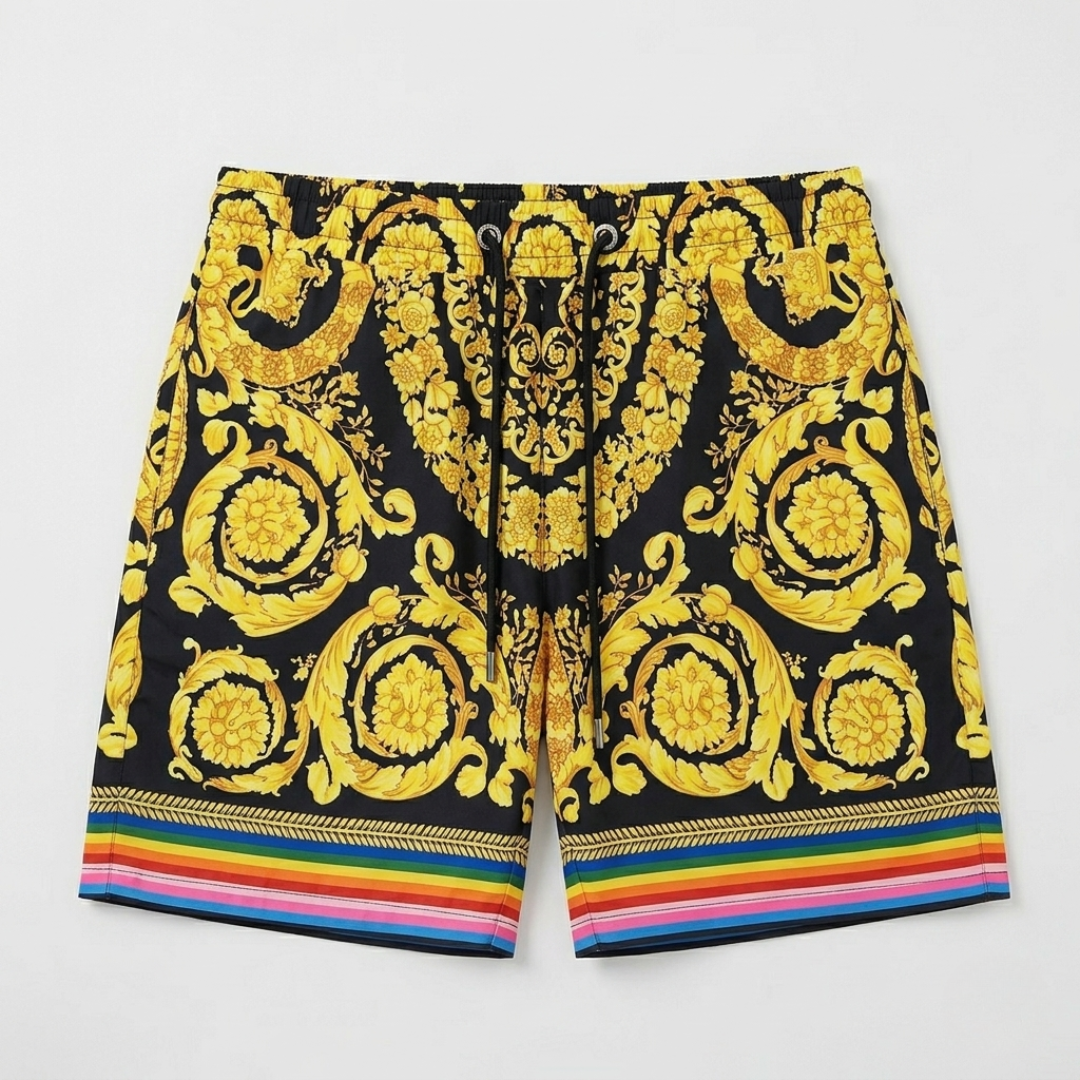 Badehose Barocco Rainbow Print Schwarz