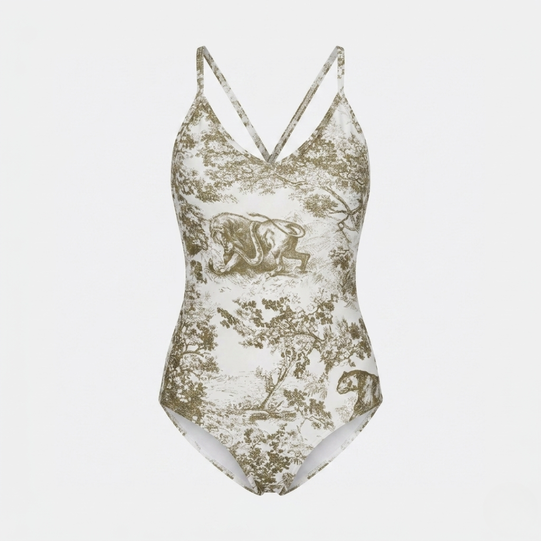 Badeanzug mit Toile-de-Jouy-Print Beige