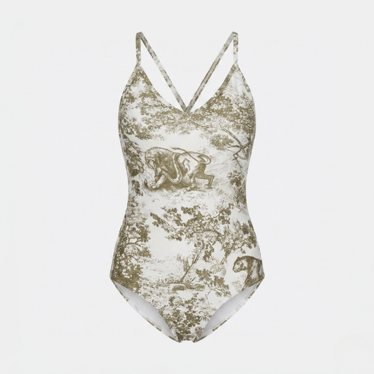 Badeanzug mit Toile-de-Jouy-Print Beige