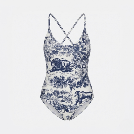 Badeanzug mit Toile-de-Jouy-Print Blau