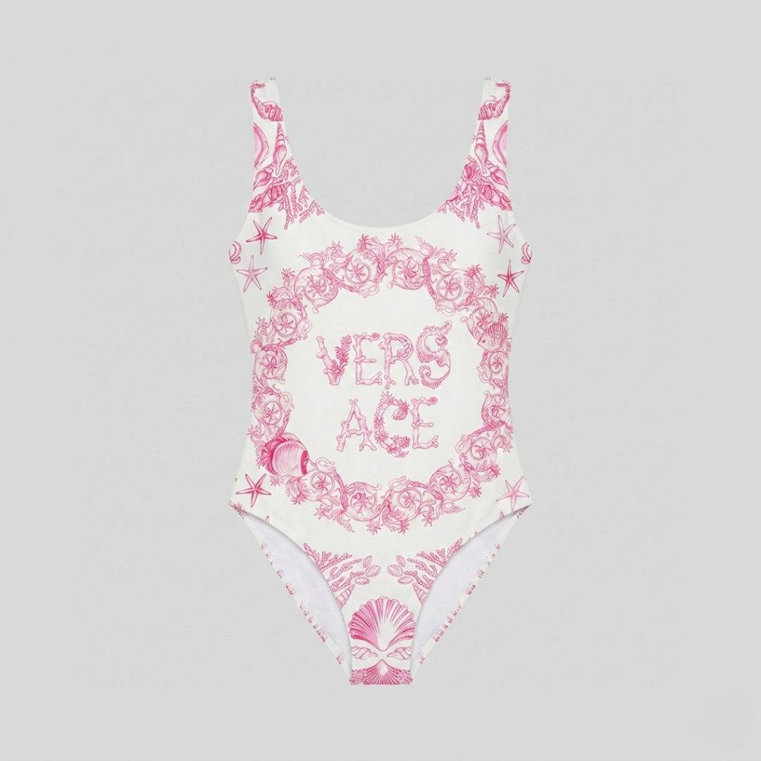Badeanzug mit Marine-Logo-Print Rosa/Weiß
