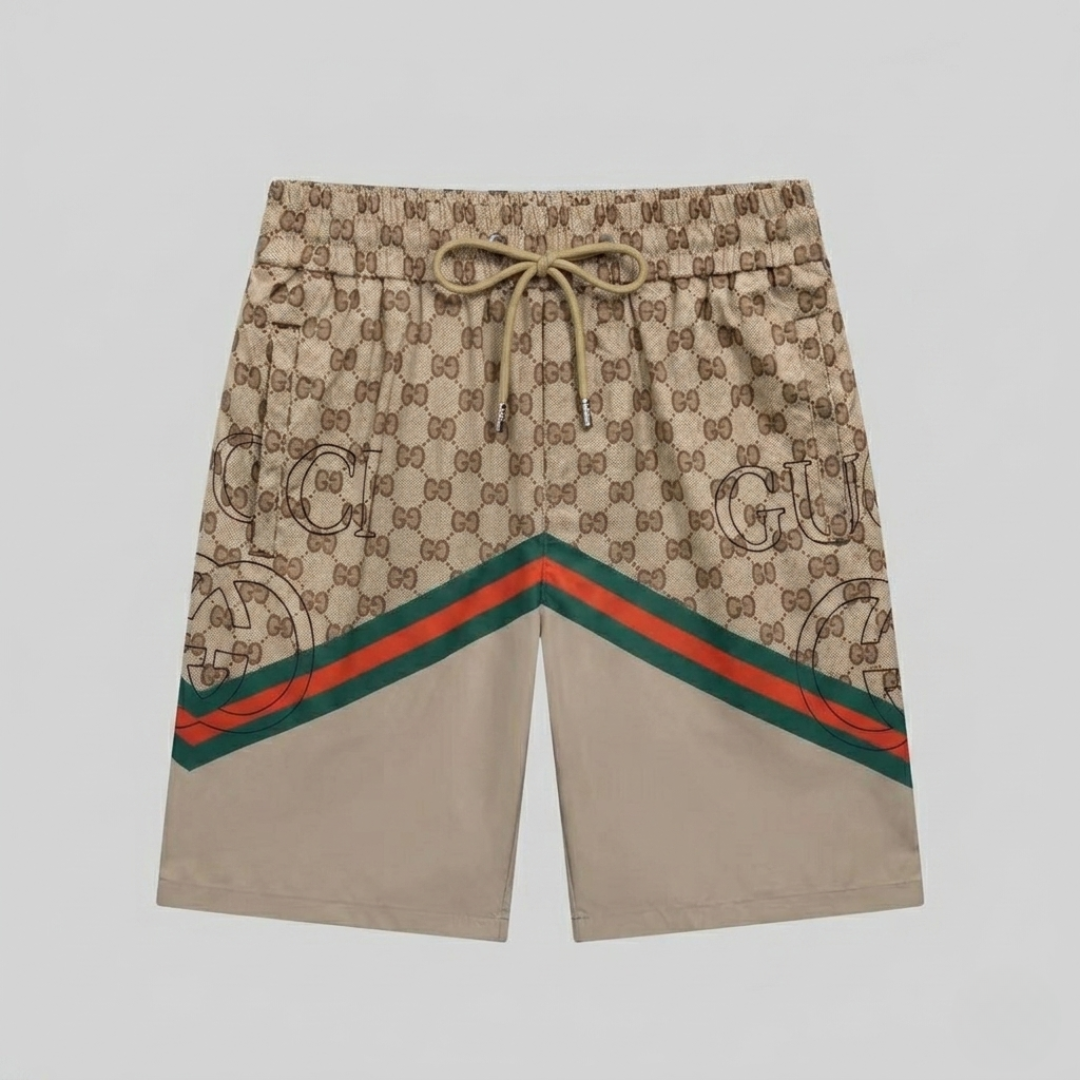Badehose in Monogramm-Druck Beige