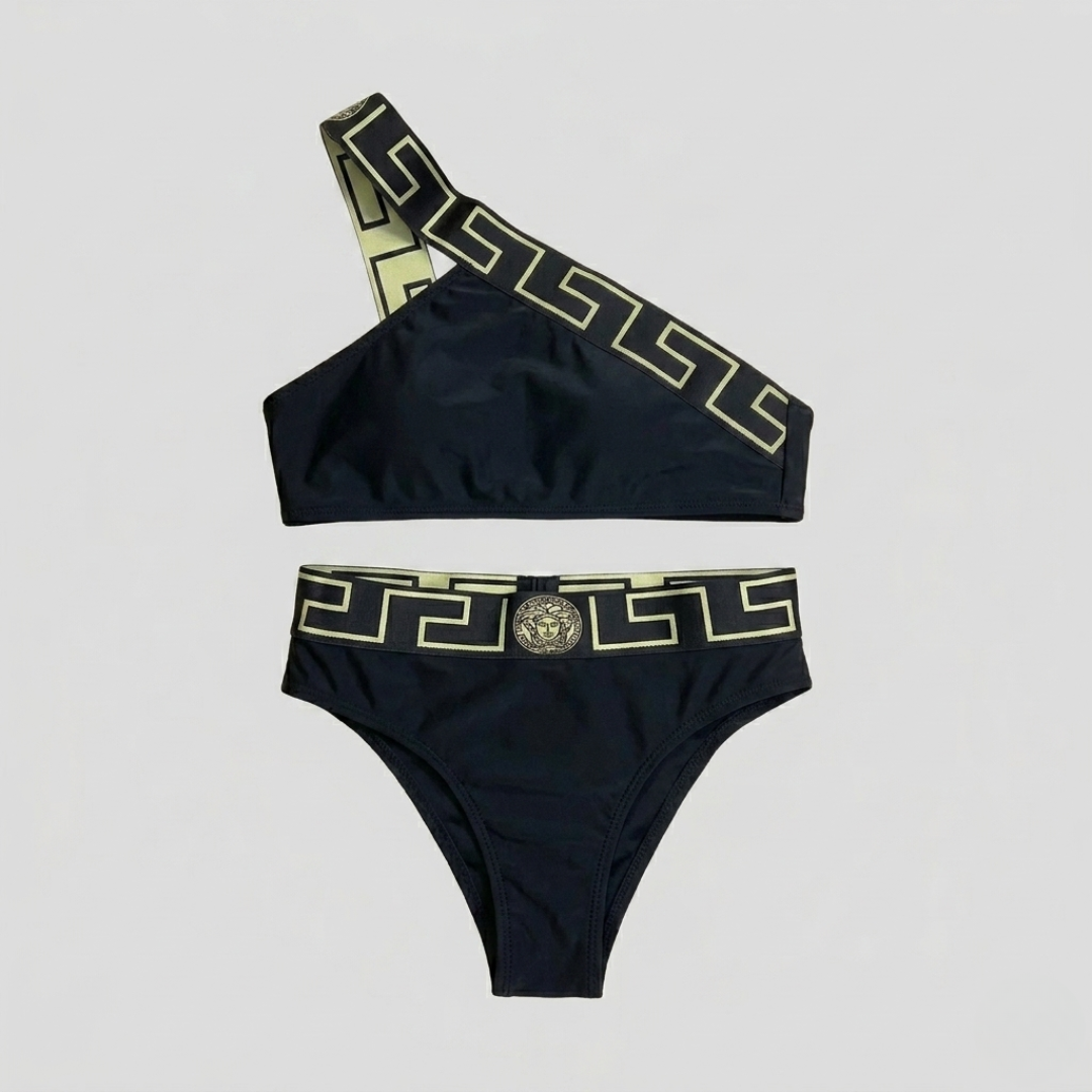 High-Waist-Bikini mit Greca-Detail Schwarz