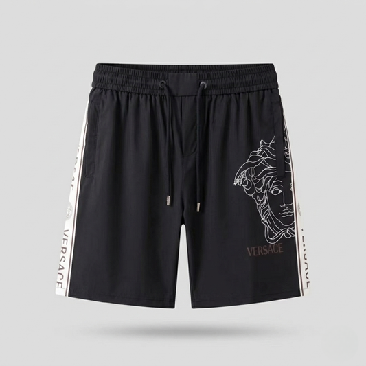 Swim Trunks with Side Medusa Stripe Black